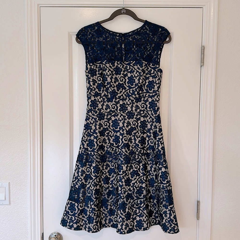 Kay Unger Navy Blue Floral Dress